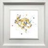 Dash running hare print by Kathryn Callaghan shown in a Deluxe White Frame