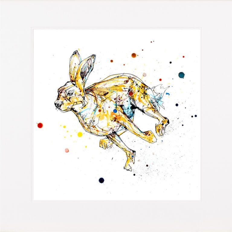 Dash Running Hare Print shown mounted