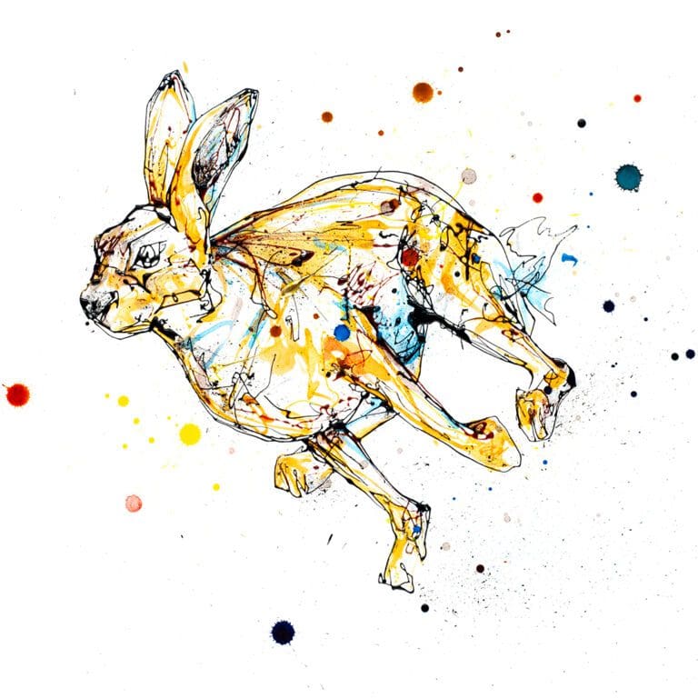 Dash, a print of a running hare by Northern Ireland artist Kathryn Callaghan