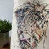 Close up of a canvas bucket bag featuring a painting of a highland cow called Harris by Kathryn Callaghan.