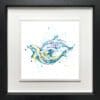 Splash swimming dolphins print by Kathryn Callaghan shown in a Deluxe Black Frame