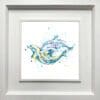 Splash swimming dolphins print by Kathryn Callaghan shown in a Deluxe White Frame