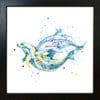 Splash swimming dolphins print by Kathryn Callaghan shown in a Standard Black Frame