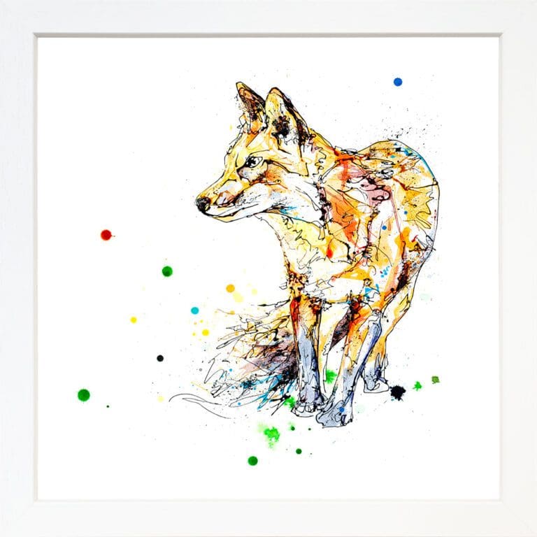 Treasure Hunt Fox Print by Kathryn Callaghan shown in a Standard White Frame