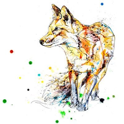 Treasure Hunt, a print of a standing fox facing left by Northern Ireland artist Kathryn Callaghan