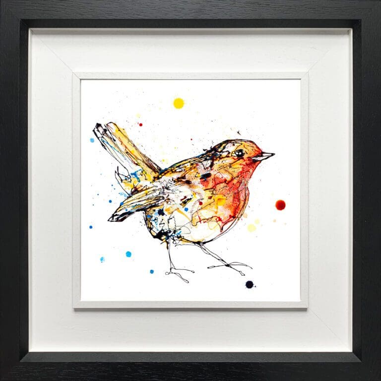 Dawn Robin print shown in Deluxe Black Frame