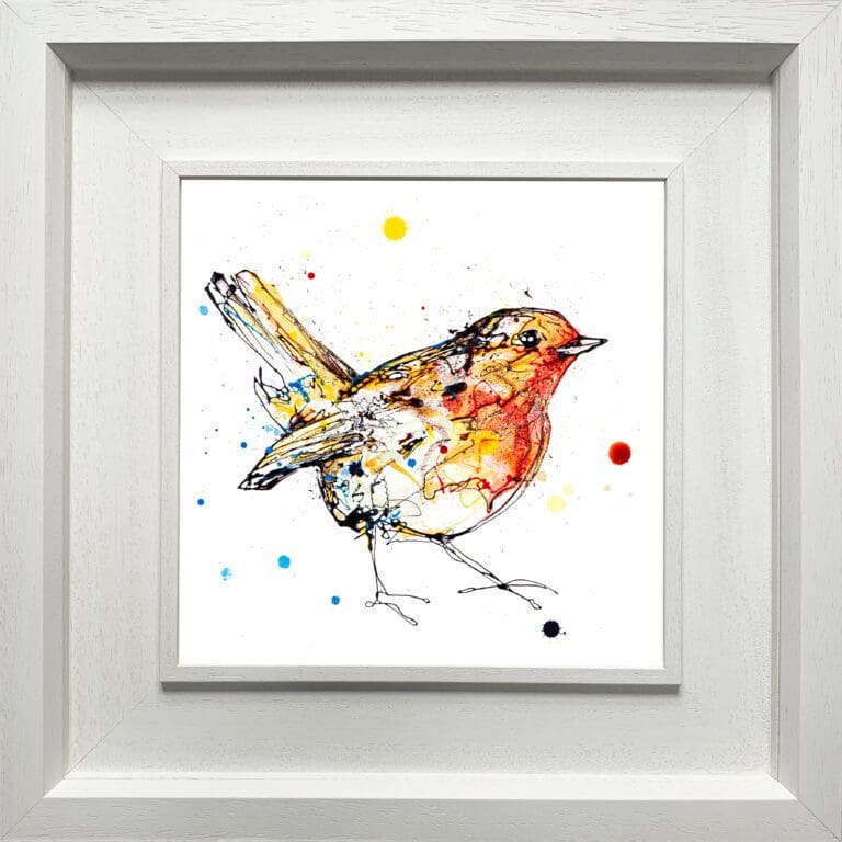 Dawn Robin print shown in Deluxe White Frame