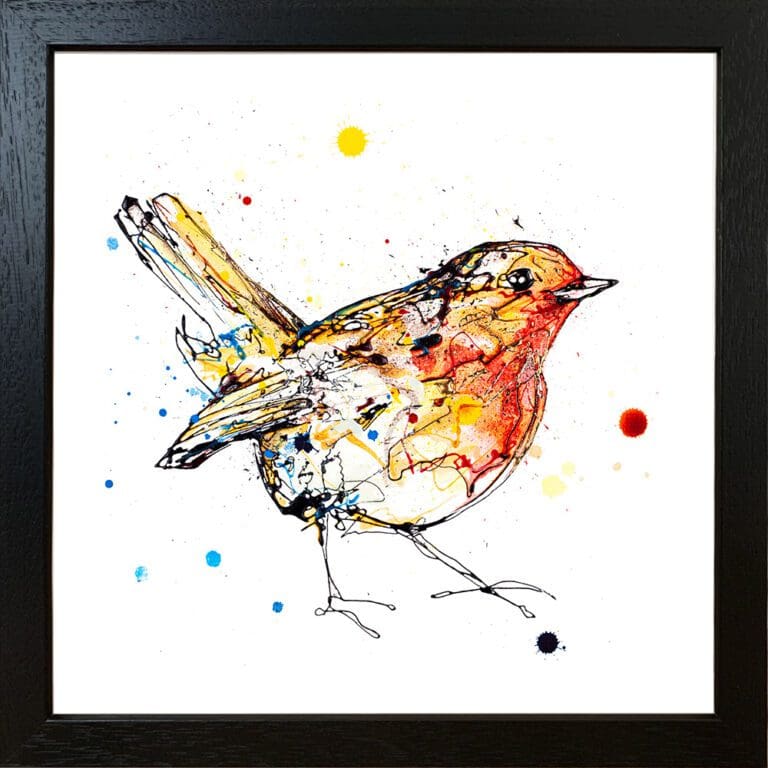 Dawn Robin print shown in Standard Black Frame