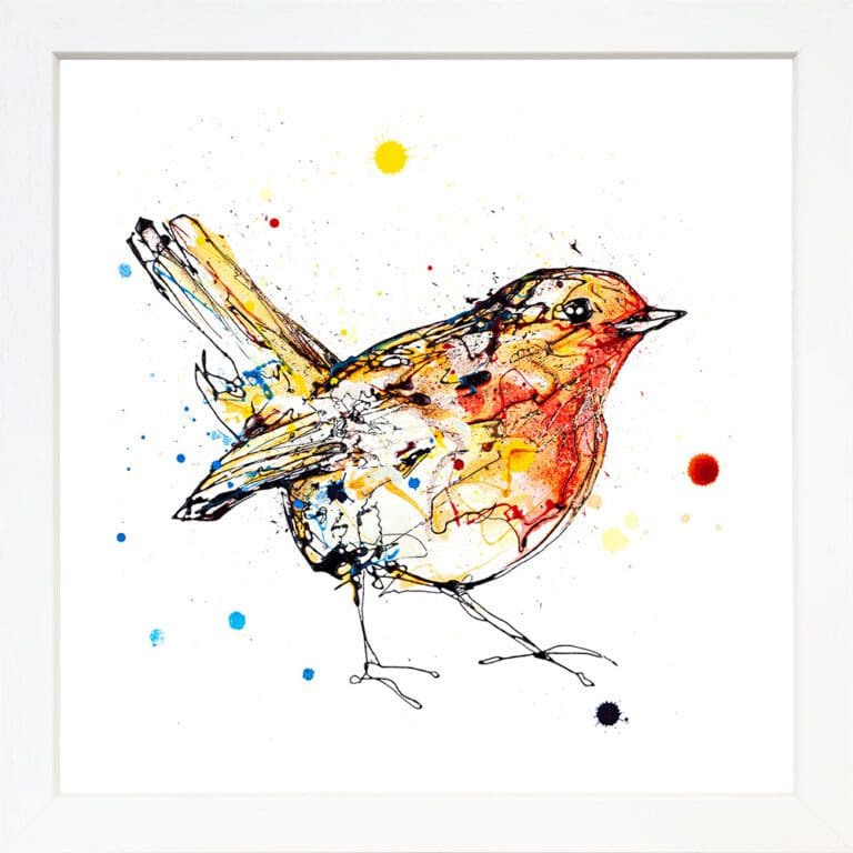 Dawn Robin print shown in Standard White Frame