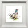 Attention, a pheasant print by Kathryn Callaghan, shown in a Deluxe White Frame