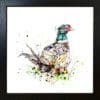 Attention, a pheasant print by Kathryn Callaghan, shown in a Standard Black Frame