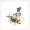 Attention, a pheasant print by Kathryn Callaghan, shown in a Standard White Frame