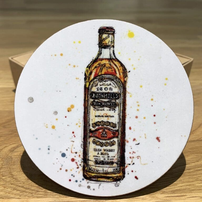 A coaster featuring the print 'Bushmills Irish Whiskey' by Kathryn Callaghan