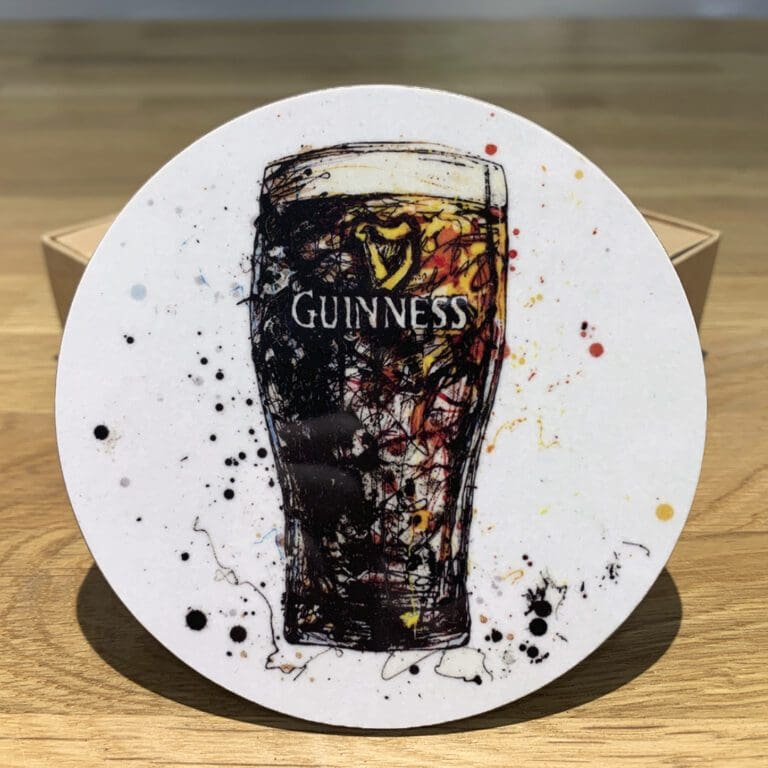 A coaster featuring 'The Black Stuff' by Kathryn Callaghan