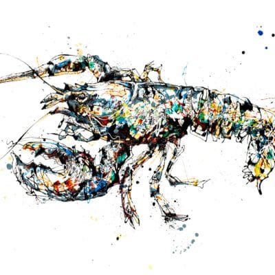 A print of a black lobster by Kathryn Callaghan, titled 'Claws'.