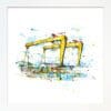 Belfast Docks, a print by Kathryn Callaghan, shown in a standard white frame.
