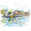 A poured painting by Kathryn Callaghan of Ha'penny Bridge in Dublin. The print of this painting is called 'Ha'penny Bridge, Dublin'.