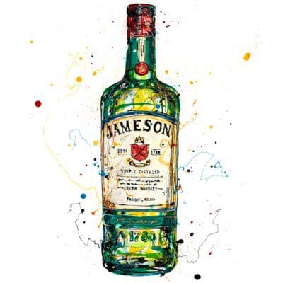 A print of a poured painting of Jameson Irish Whiskey by Kathryn Callaghan.