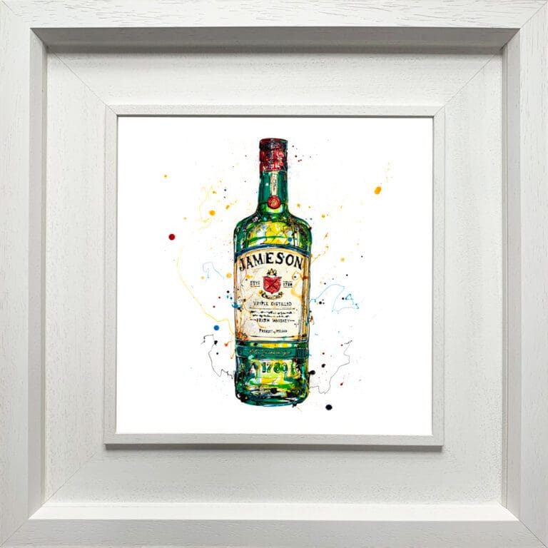 Jameson Irish Whiskey, a print by Kathryn Callaghan, shown in a deluxe white frame.