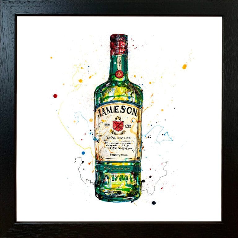 Jameson Irish Whiskey, a print by Kathryn Callaghan, shown in a standard black frame.