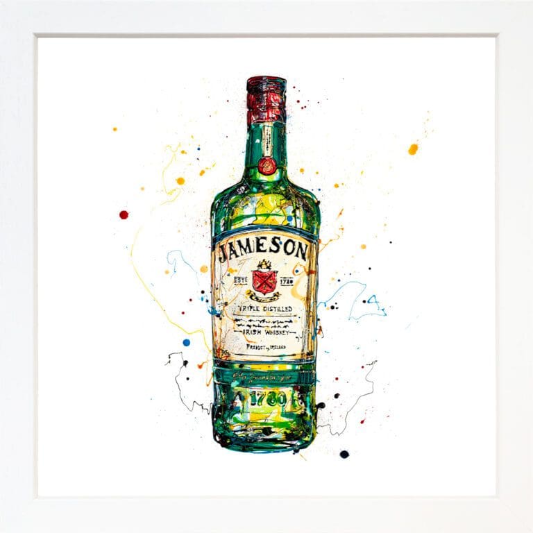 Jameson Irish Whiskey, a print by Kathryn Callaghan, shown in a standard white frame.