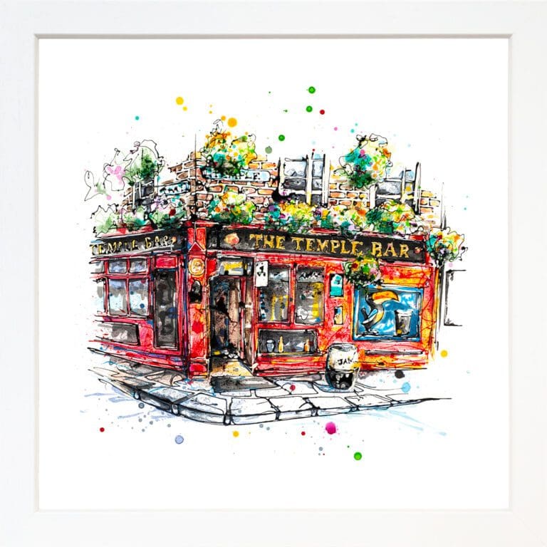 Temple Bar, Dublin, by Kathryn Callaghan, shown in a standard white frame.