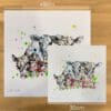 Two prints of Well, Hello by Kathryn Callaghan, to show the size difference between the 45cm print and the 30cm print.