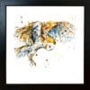 A print of a barn owl named 'Hover' by Kathryn Callaghan shown in a Standard Black Frame.