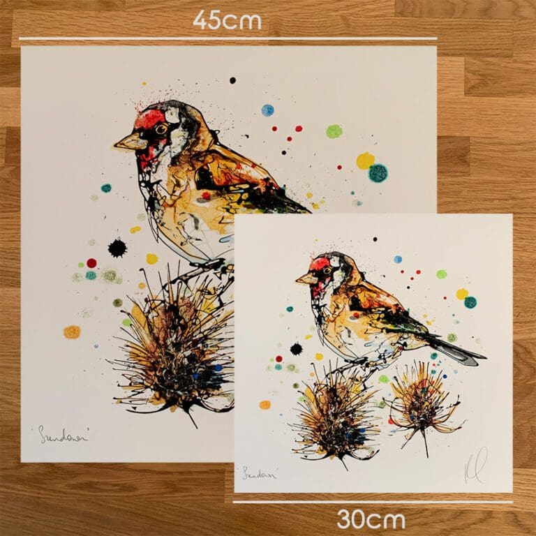 Two prints of Sundown Kathryn Callaghan to show the size difference between the 45cm print and the 30cm print.