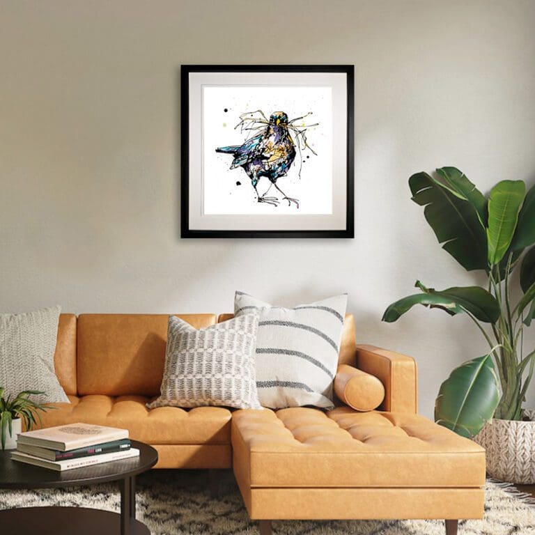 Nesting, a 45cm Kathryn Callaghan Print shown in Deluxe Black Frame in Situ