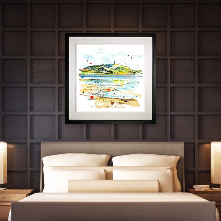 Scrabo From The Lough, a 45cm Kathryn Callaghan landscape Print shown in Deluxe Black Frame in Situ