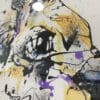 A close up image showing the textured surface of an original hare painting by Kathryn Callaghan.
