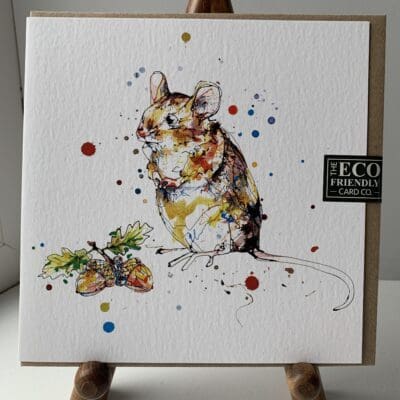 A greetings card featuring a print of an adorable harvest mouse named "Little Guy" by Kathryn Callaghan.