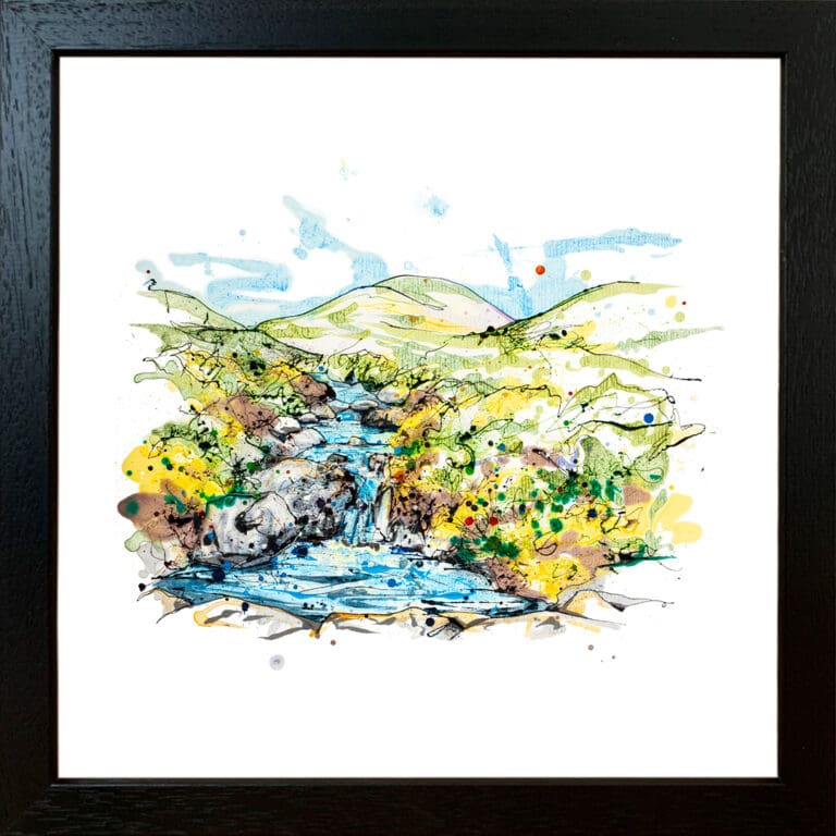 Bloody Bridge, a landscape print by Kathryn Callaghan, presented in a standard black frame.
