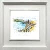 Bangor Pier, a landscape print by Kathryn Callaghan, presented in a deluxe white frame.