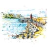 Bangor Pier by Kathryn Callaghan, a landscape painting depicting the harbour and pier of Bangor, Northern Ireland including the red Bangor Pier Eisenhower lighthouse.