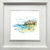 Benone Strand, a landscape print by Kathryn Callaghan, presented in a deluxe white frame.
