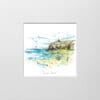 A digital mockup showing how a miniature print of Benone Strand by Kathryn Callaghan will look presented in a 23cm mount. Benone Strand features the view of Benone beach with Mussenden Temple on the cliffs above.