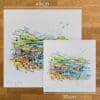 Two prints of Causeway Rocks by Kathryn Callaghan to show the size difference between the 45cm print and the 30cm print.
