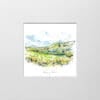 A digital mockup showing how a miniature print of Glens of Antrim by Kathryn Callaghan will look presented in a 23cm mount. Glens of Antrim features the rolling County Antrim hills.