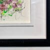 A close up of an original landscape painting by Kathryn Callaghan, showing the double wood frame and artist's signature.