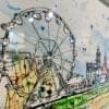 A close up showing the texture surface of an original painting of West Strand Portrush by Kathryn Callaghan.