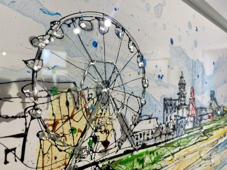 A close up showing the texture surface of an original painting of West Strand Portrush by Kathryn Callaghan.