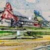 A close up showing the texture surface of an original painting of West Strand Portrush by Kathryn Callaghan.