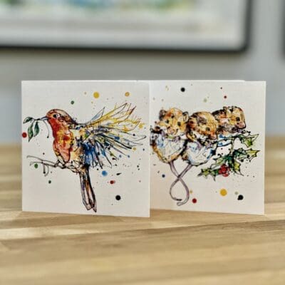 Eco-Friendly Robin & Festive Mice Christmas Card Pack - "I'm Home" & "Three Amigos"